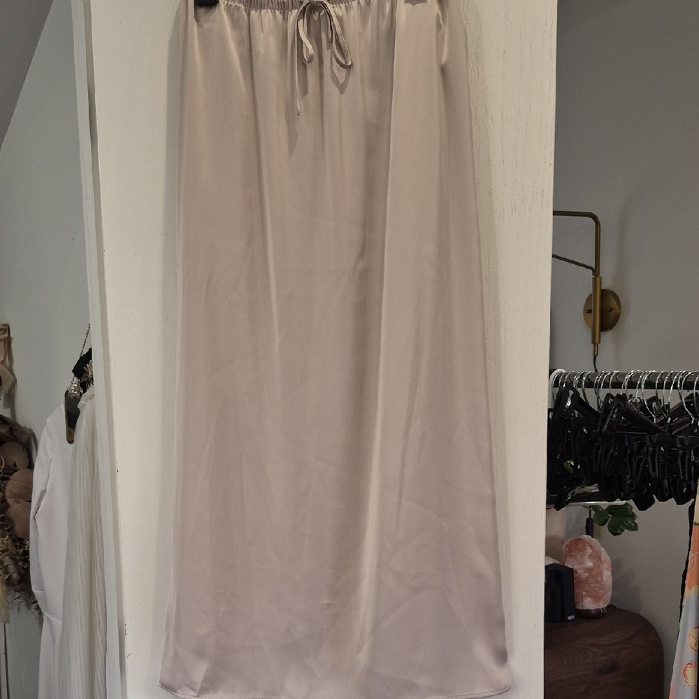 Song of Style Satin Drawstring Maxi Skirt in Light Taupe